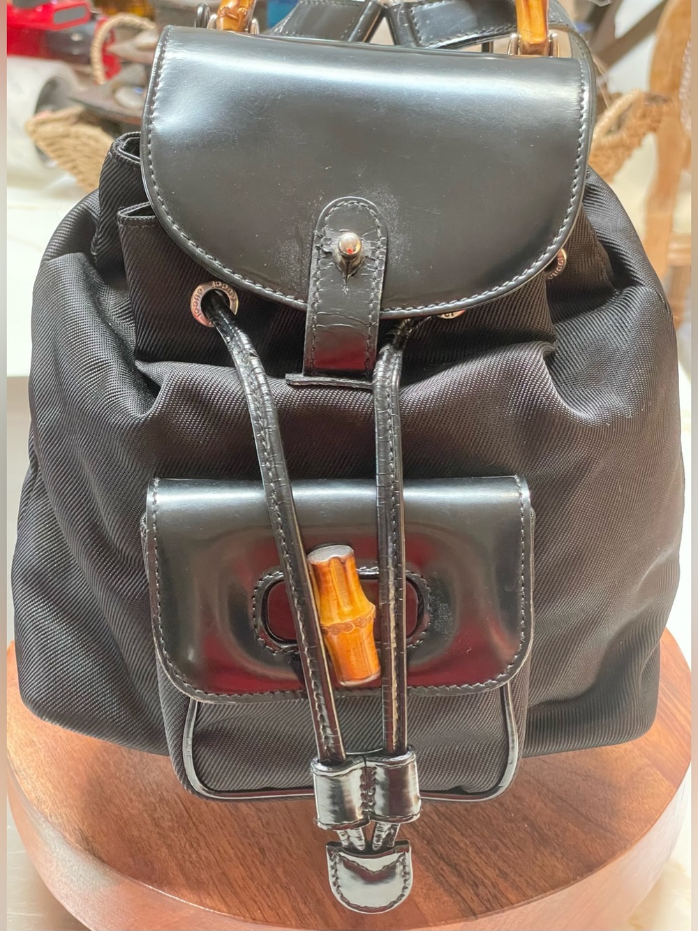 GUCCI Bamboo/Black Canvas & Leather Mini Backpack